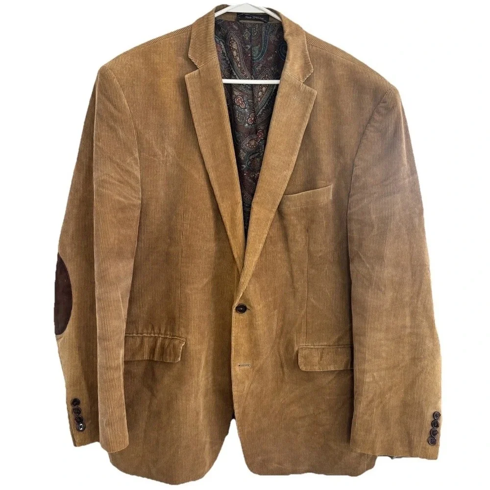 Ralph Lauren Men's 48L Camel Corduroy Sport Coat Paisley Lined Preppy Academia